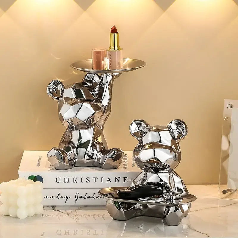 Statuetă geometrică de urs cu tăviță de depozitare