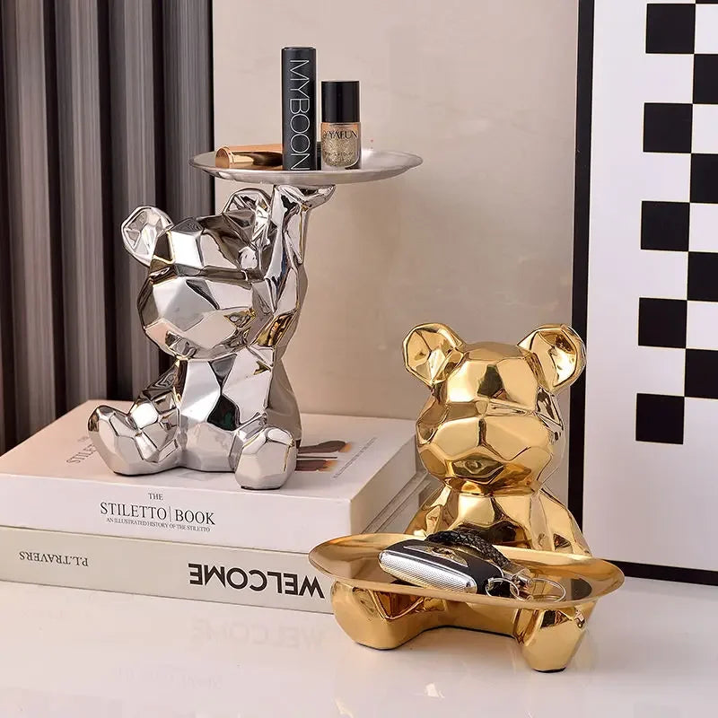 Statuetă geometrică de urs cu tăviță de depozitare